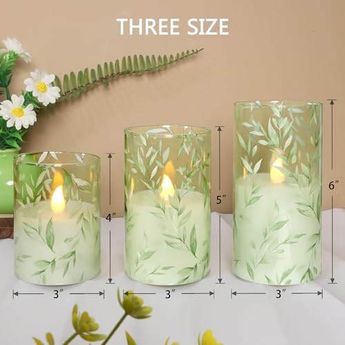Velas de cristal sin llama con diseño botánico de sauce juego de 3 4