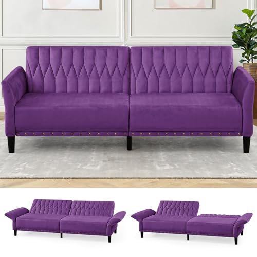 Lesofair 77” Velvet Sofa Bed with Adjustable Armrests and Backrests,Tufted