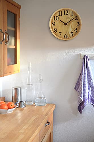 Aromustime 12 Inches Round Wooden Wall Clock Battery Operated Silent Non-Ticking,Wood Pointer&No Glass Cover,For Office Kitchen Bedroom Classroom&Living Room, Nature 05 #TOP4