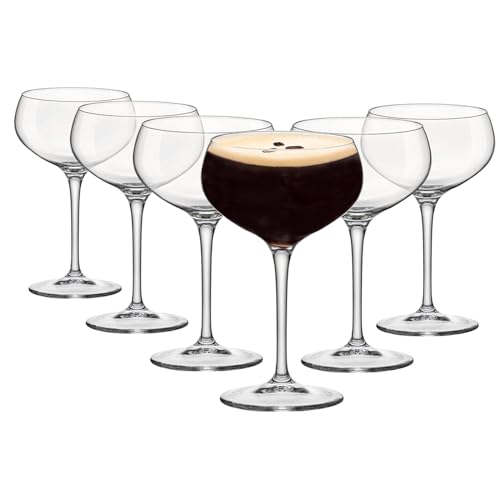 Bormioli Rocco Bartender Espresso Martini Glasses - Italian Prosecco Sparkling Wine Coupe Saucer Glasses - 305ml - Clear - Pack of 6