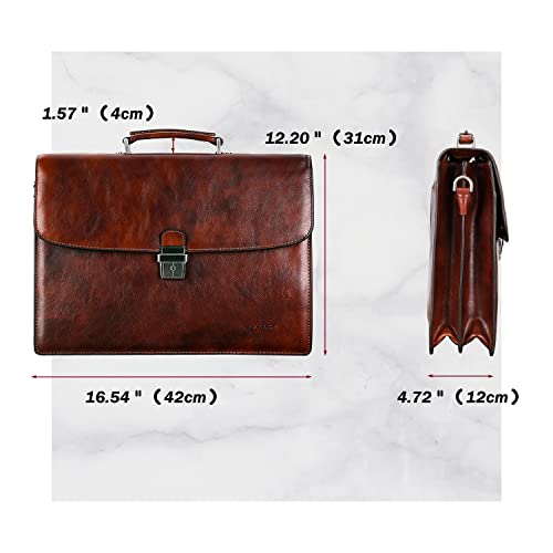 Banuce Full Grain Italian Leather Briefcase For Men Lawyer Attache Case Lock 15.6 Inch Laptop Business Bags Vintage Work Bag Brown #TOP5