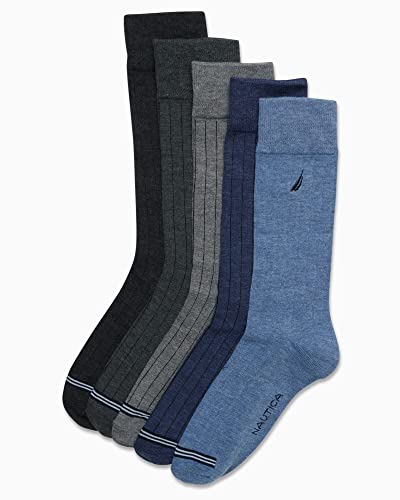 Nautica Mens Dress Socks Business Formal Comfort Stretch Crew Socks 5 Pack