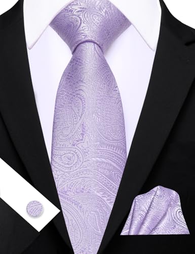 Image of Barry.Wang Men Ties Paisley Woven Silk Necktie Set with Pocket Suqare Cufflinks Formal