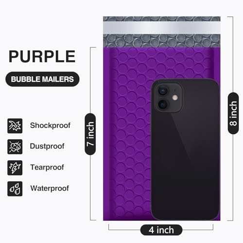 Image of UCGOU Bubble Mailers 4x8 inch Purple 50 Pack Usable Size 4x7 inch Padded Envelopes | Opaque Self Seal Adhesive Waterproof Boutique Padded Envelopes for Jewelry Makeup Small Bubble Mailers for Trading Cards #000