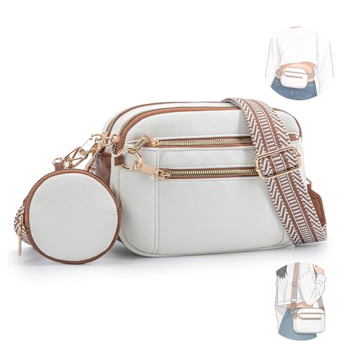 Crossbody Bag for Women, Convertible Belt Bag with Adjustable Strap and Coin Purse (White)