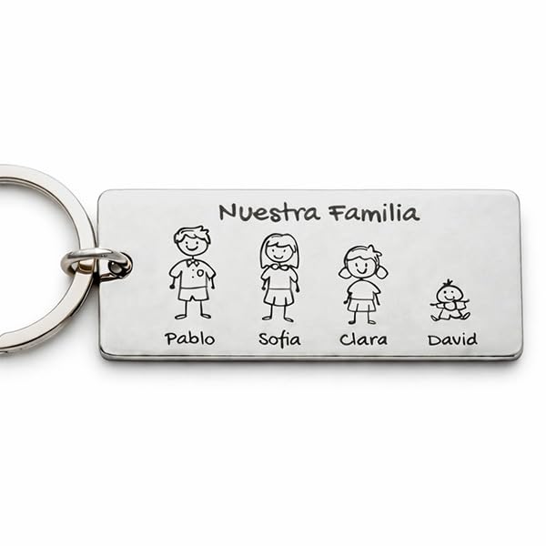 Transparent Gift Llavero de Acero Diseño Familiar con Muñequitos Personalizados. Joyería Elegante. Llaveros Originales. Llaveros para Papá, Mamá, Amigos, Familia.