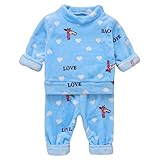 DEBAIJIA Baby Hauskleidung 0-5T Kleinkind Heimanzug Kinder Schlafanzüge Säugling Pyjama Junge Nachtwäsche Mädchen Flanell Unisex (Blau-90), Blau - Giraffe