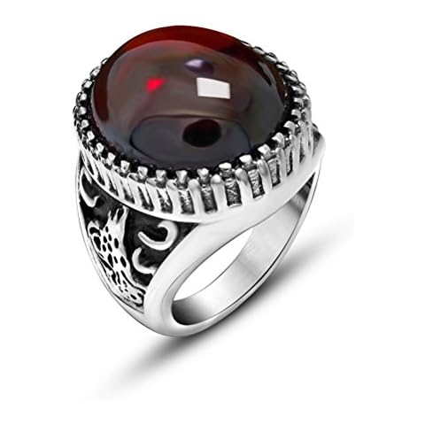 OAKKY 316l Stainless Steel Classical Exquisite Animal Pattern Red Agate Rings Size 9 Cover