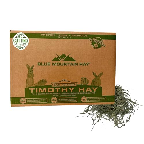 Blue Mountain Hay | Fresh 2nd Cutting Timothy Grass Hay (25 Pounds) | Soft & Leafy, Balanced Nutrition | High-Altitude Hay Pet Food for Adult Rabbits, Guinea Pigs, Chinchillas, and Other Small Pets