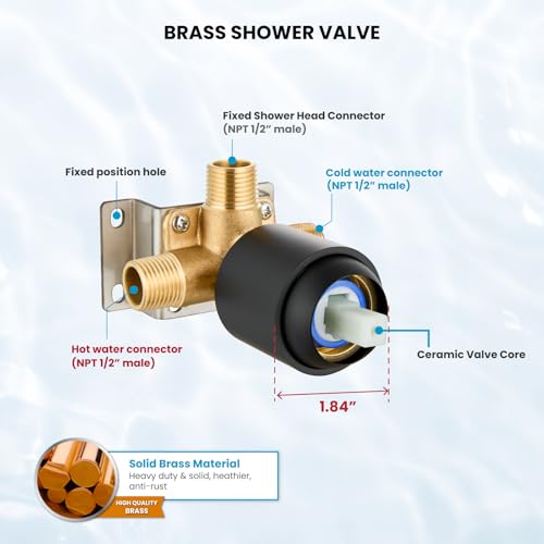 gotonovo Shower Faucet Set Bathroom Shower Head and Handle Set Complete 6 Settings 6 inch Rainfall Shower Head Kit High Pressure Shower System Combo Shower Trim Kit with Valve Matte Black by gotonovo - Used condition - Image 7