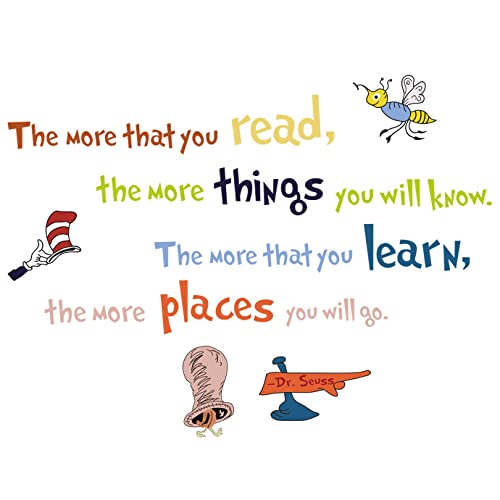 Buiory Removable Colorful Dr. Seuss Inspirational Quotes Wall Decal Learning Education Saying Wall Stickers Motivational Lettering Wall Art Decor For Kids Teens Bedroom Study Room Nursery Classroom (The More That) #TOP3