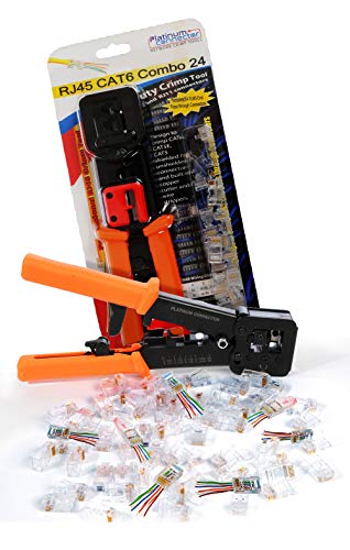 Platinum Connector RJ45 Crimp Tool with 24 CAT6 Pass-Through Snap Plugs/Clips – high leverage and stability for your wiring internet cable connections