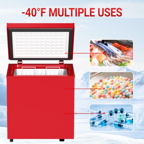 Image of Chest Freezer Low temperature quick freeze 14℉ to -40℉ Compact Freezer - 2 Removable Baskets Match Day Parties, Home Bar Game Day &Soccer Party (Red, 1.8 Cubic Feet)