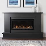 Modern Ember Patton Black Mantel Package 64' W x 42' H with 42 Inch Electric Fireplace - 5 Flame Colors, 10 Ember Bed Colors, Log Kit & Crystal Embers | Alexa/WiFi Enabled