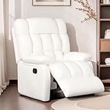 Trygoal Oversized Recliner Chair, Leather Recliner Adjustable with Side Pockets, Living Room Reclining Lounge Chair for Adults, Small Spaces Comfy Sofa with Theater Seating for Bedroom, Movie,White
