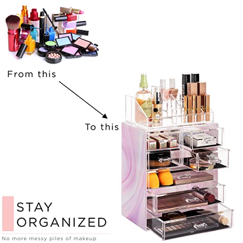 Image of Sorbus Acrylic Makeup Organizer Set, 7-Drawer Vanity & Countertop Cosmetic Storage with Small & Wide Compartments, Tie Dye Makeup Storage for Brushes, Jewelry - Holiday Gift for Women & Teens