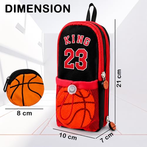 Image of Kids Pencil Case with Ball Toy, Double Zipper Large Capacity Pencil Pouch for Boys & Girls, Portable School Stationery Organizer Bag with Mesh Pocket & Compartments (King)