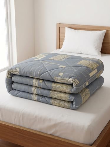 Image of Mafatlal 120 GSM Tulip Single Bed AC Comforter | Reversible Microfiber Quilt Blanket | Super Soft Lightweight All Season Duvet for Air-Conditioned Rooms | 154 x 228 cm | Medium Grey