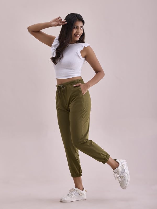 Image of GO COLORS Cotton Stretch Casual Joggers Full Length for Women| Mid Rise