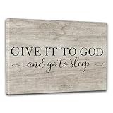 Inspirational Canvas Wall Art 12x16 Inch – 'Give It to God and Go to Sleep' Quote – Wooden Background Motivational Bedroom Wall Decor for Home, Living Room, or Office