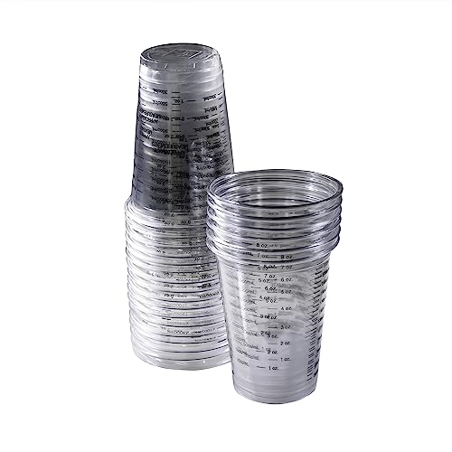 Disposable Measuring Cups 10 Oz [Pack Of 50] Clear Plastic Graduated For Measuring Intake And Output -Cooking And Baking - Mixing Drinks, Resin, Stain And Paint - Calibrated In Ml, Cc & Oz (50) #TOP5