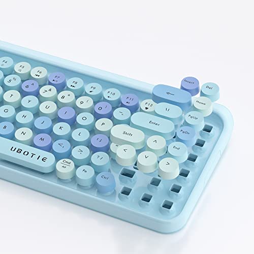 Image of UBOTIE Portable Bluetooth Colorful Computer Keyboards, Wireless Mini Compact Retro Typewriter Flexible 84Keys Design Keyboard (New Blue Colorful)