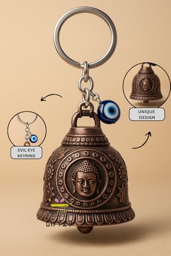 Image of Tiny Tim Guardian Bell with Evil Eye Charm - Protective Motorcycle & Car Accessory - Tibetan-Inspired Design - Wards Off Negative Energy - Ideal Gift for Bikers & Travelers