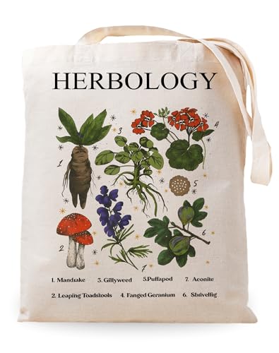 YOU FOUND ME Aesthetic Canvas Tote Bag for Women Harry Herbology Print Cotton Bag for Book Lovers Bookworm Gifts Grocery Shopping Bag Birthday Present (Beige-Herbology)