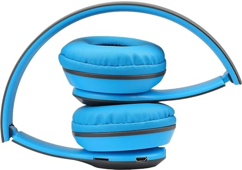 Image of Wireless Bluetooth Headphones with AUX Support | Comfortable Ear Pads | Over-Ear Foldable Headset with Mic | Compatible with Mobile, Laptop, Tablet-Blue