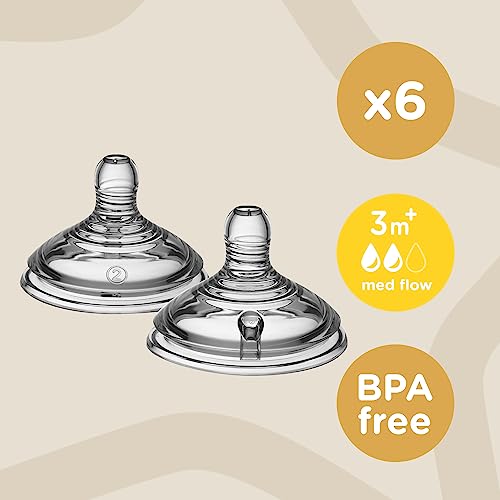 Tommee Tippee Closer To Nature Baby Bottle Nipples, Medium Flow | Breast-Like, Anti-Colic Valve, Soft Silicone (3M+, 6 Count) #TOP1
