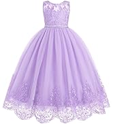 IDOPIP Flower Girl Dresses for Wedding Lace Tulle Princess Pageant Dresses for Girls Kids Prom Fi...