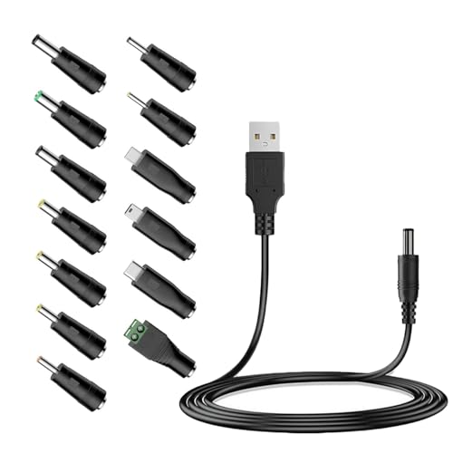 Leloco USB auf DC Stecker Kabel, 13 in 1 USB A auf Hohlstecker Ladekabel Universal Netzkabel Adapterkabel Stromkabel mit 13 Stecker für Router, Rasierapparat, TV Box, LED Streifen, Philips Hue Hub usw