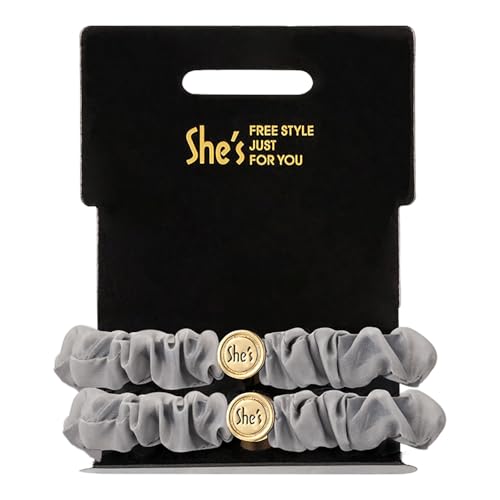 Soft Satin Scrunchies for Women, Elastic Hair Scrunchie Set, Silk Skinny Hair Ties (2 Pcs) Grey+Grey