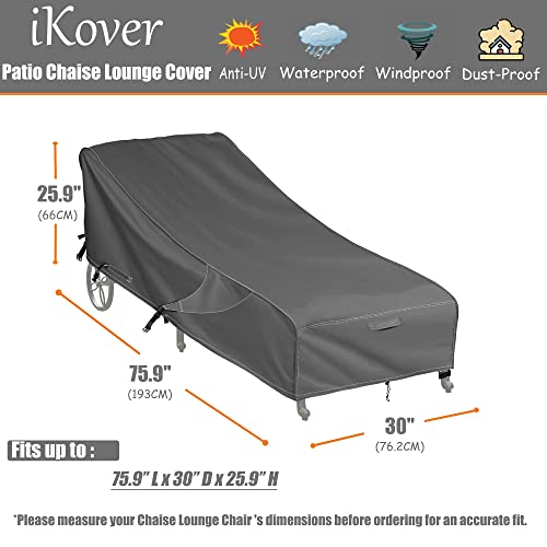 Patio Chaise Lounge Cover, Patio Furniture Outdoor Lounge Chair Covers Waterproof With Sealed Seam, 76 Inch Heavy Duty Chaise Cover, Provide A Great Fit And All Weather Protection, Grey (M) #TOP2