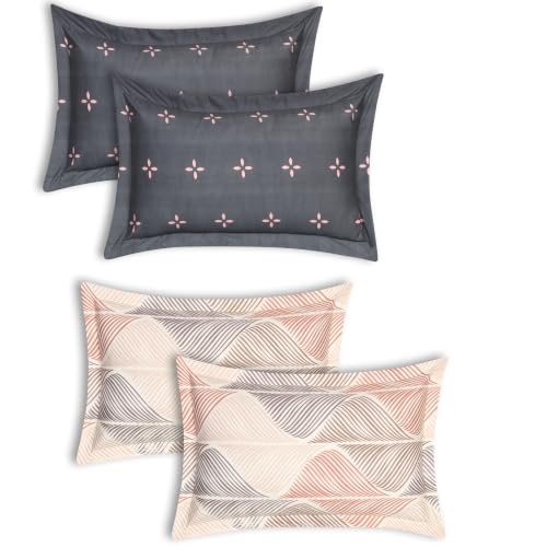 Image of HOUSE FOX Zipper Cotton Pillow Covers /Cases /Protectors (NOT Pillow) Set of 2 Pair Or 4 Pcs,Size -18x28inch with Zip /Chain (Grey Beige, Standard)