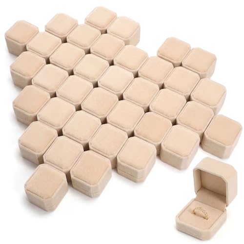 Laumoi 36 Pcs Ring Boxes Bulk Velvet Ring Display Boxes Beige
