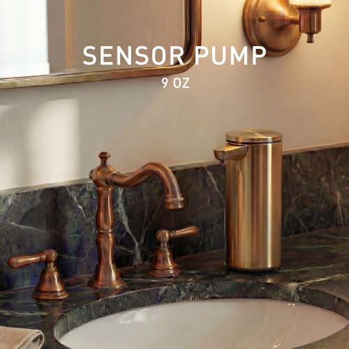 Image of simplehuman Liquid Sensor Pump, 9 oz Automatic Soap Dispenser for Kitchen and Bathroom, Touchless Motion Sensor, Variable Dispense, Rechargeable, No-Drip Spout, High-Grade Brass Stainless Steel