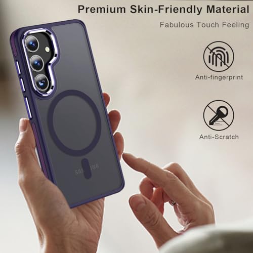 Image of MALEWOLF Magnetic Designed for Samsung Galaxy S24 Case 6.2 inch Compatible with MagSafe, Anti-Slip Edge Military Grade Drop Tested Hard Back Protective Translucent Case for Samsung S24 Case (Dark Purple)
