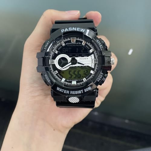 Image of PASNEW Boys' Watches - Dual Display, Large Dial Sport Watch, Black Outdoor Watch for Boys & Teens - Waterproof