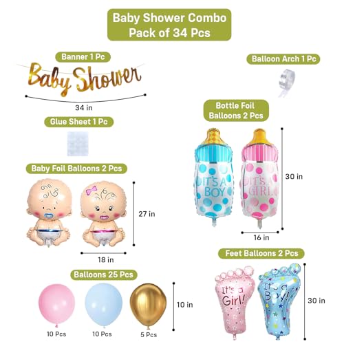 Image of Party Propz Baby Shower Decorations Kit - 34 Pcs Baby Shower Balloons with Banner, Mom To Be Decoration Items Set, Foil Balloons, Maternity Props for Photoshoot (Cardstock, Latex)