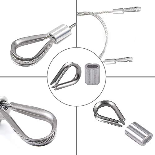 Proster 100pcs 1/8" Wire Rope Aluminum Crimping Sleeve Crimps, and 50pcs M3 304 Stainless Steel Thimble Rigging for Wire Rope Cable - Thumbnail 2