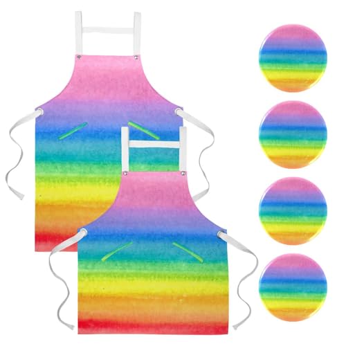 Tablier de cuisine coloré avec 4 broches au motif arc-en-ciel