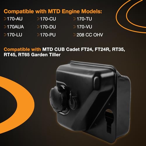 951-10796 Gas Fuel Tank with Roll Over Valve Compatible with MTD Cub Cadet Garden Tiller FT24 RT35 RT45 RT65 170-LU/TU/VU/CU 208CC OHV Engine. Part Numbers 751-10796,751-12159,751-14077,951-14077 by HQPASFY - Image 2