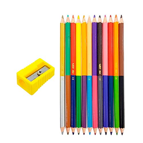 Lápis de Cor Sextavado Bicolor BIC, 7422104, 12 Lápis/24 Cores Vibrantes + 1 Apontador, Aponta Fácil