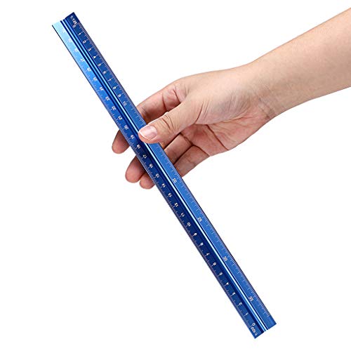 Ownmy 30Cm Solid Aluminum Metric Triangular Architect Scale Ruler Set, Architectural And Engineer Scale Ruler Set Professional Etched Scales Drafting Rulers For Blueprints Civil Engineering, Blue #TOP6