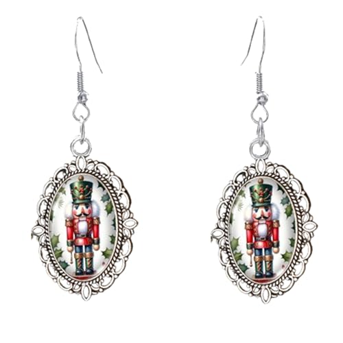 Vintage Christmas Earrings Crystal Glass Nutcracker Dangle Earrings Cartoon Soldier Nutcracker Studs Earrings for Xmas Party Costume Accessories (Style)