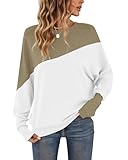 WNEEDU Maglia a maniche lunghe da donna, scollo rotondo, colore patchwork, autunno felpa con polsini stretti maglione donna, L