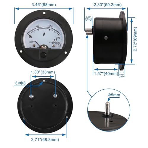 Voltmètre analogique 62T2 AC 300V rond haute précision pour panneau