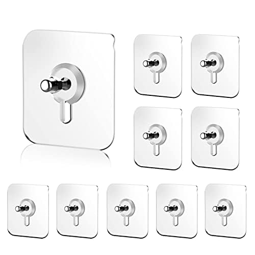 Amazon Brand - Umi Self Adhesive Nail Free Wall Screw Hooks for Drill Free Bath Towel Hanging - Waterproof Transparent Stainless Steel PVC Hook for Bathroom Kitchen (Pack of 10)
