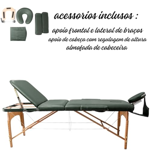 Maca Dobrável Madeira 350kg Estética Massagem Portátil Cor Verde Escuro - Gold - Modelo 3 Seções 1,9